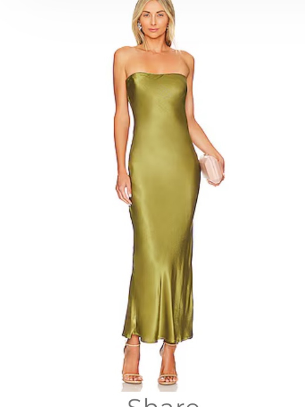 Strapless Olive Satin Maxi Dress